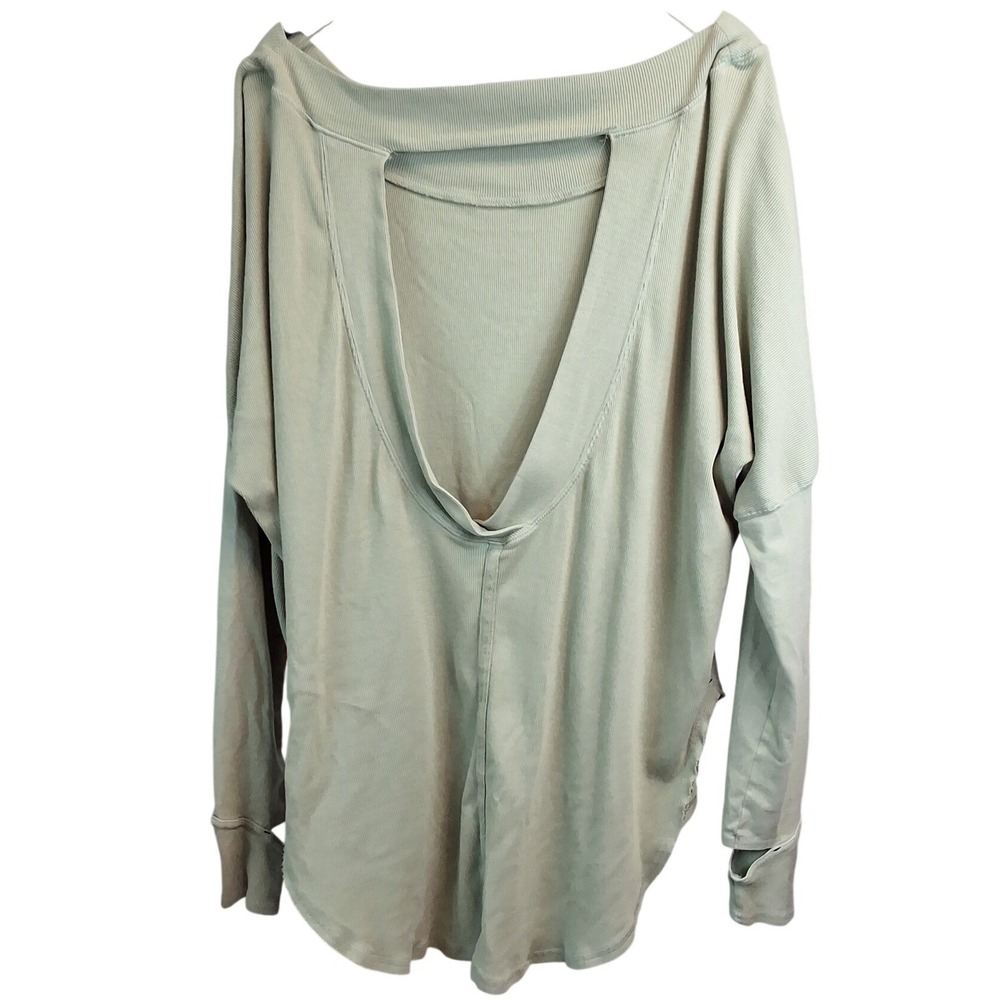Free People Movement Sage Green Low Back Ribbed Long Sleeve Thumbhole Top M - Picture 3 of 7